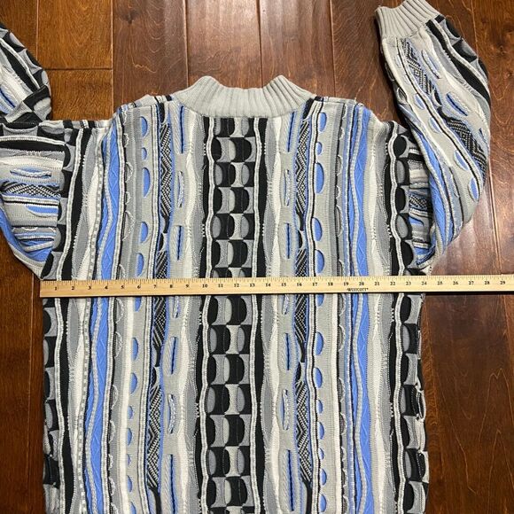 Crosstown Sportswear Vintage 3D Knit Coogi Style Grey Blue Sweater Men's Size L - Picture 8 of 9